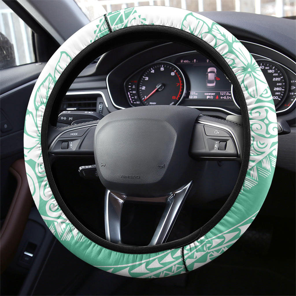 Polynesian Tiare Flower Cyan Pastel Vibes Steering Wheel Cover