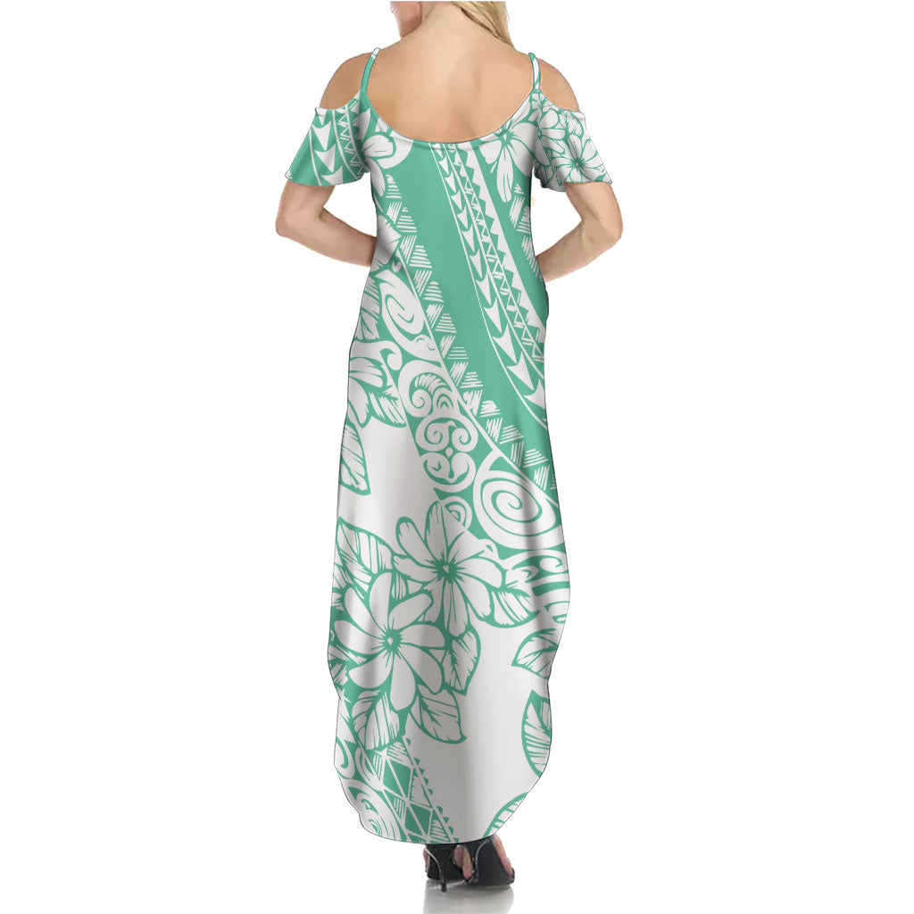 Polynesian Tiare Flower Cyan Pastel Vibes Summer Maxi Dress