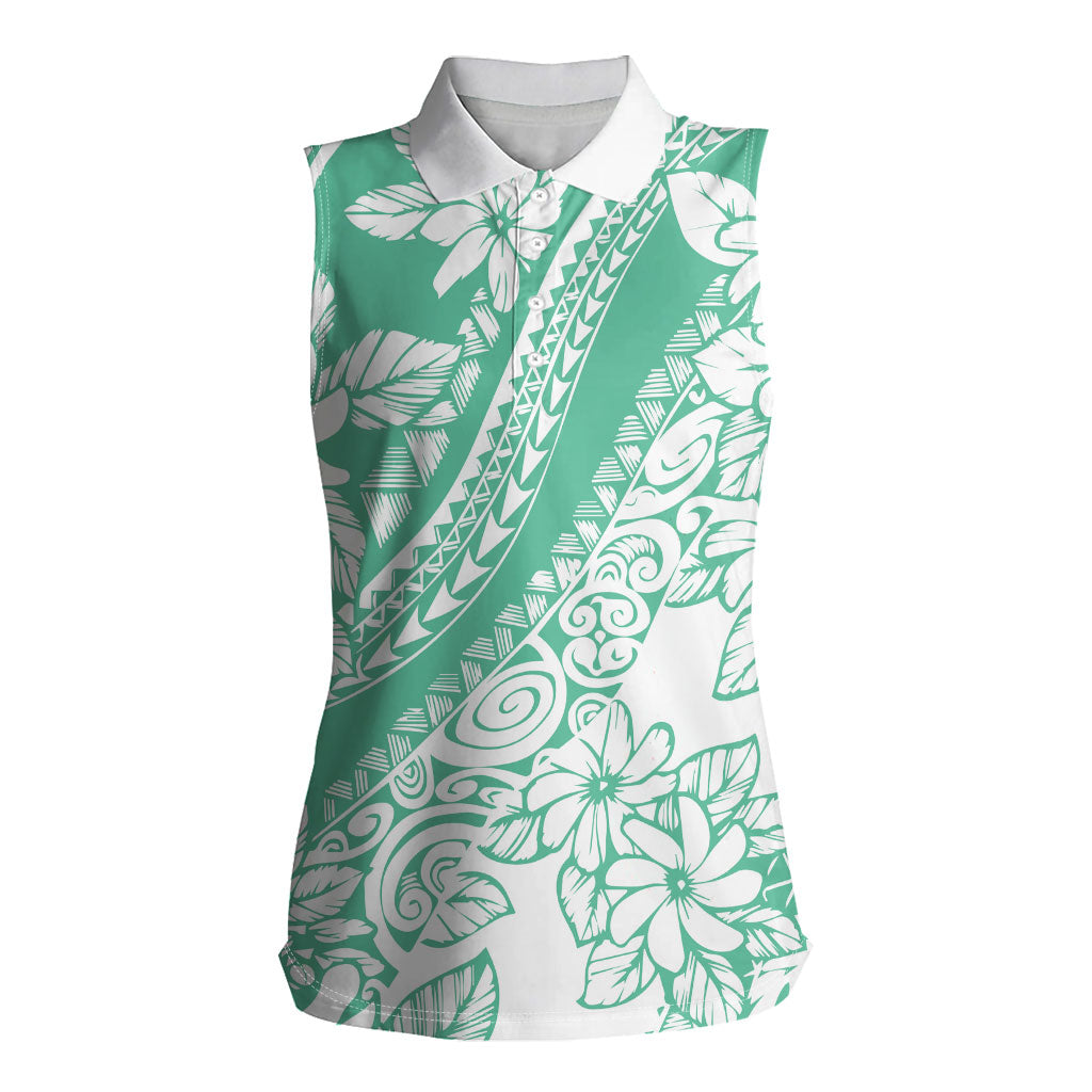 Polynesian Tiare Flower Cyan Pastel Vibes Women Sleeveless Polo Shirt LT14 Female Cyan - Polynesian Pride