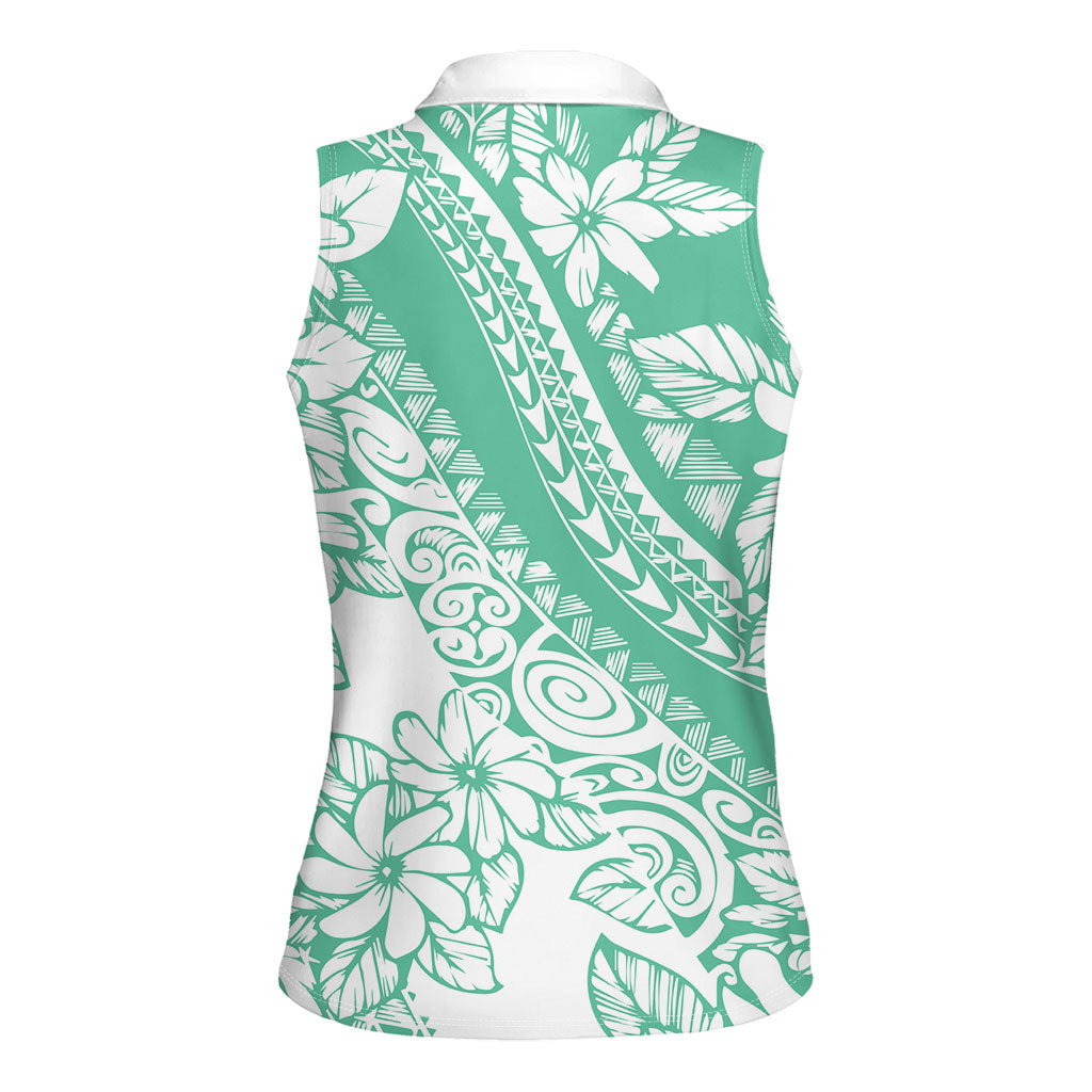 Polynesian Tiare Flower Cyan Pastel Vibes Women Sleeveless Polo Shirt LT14 - Polynesian Pride