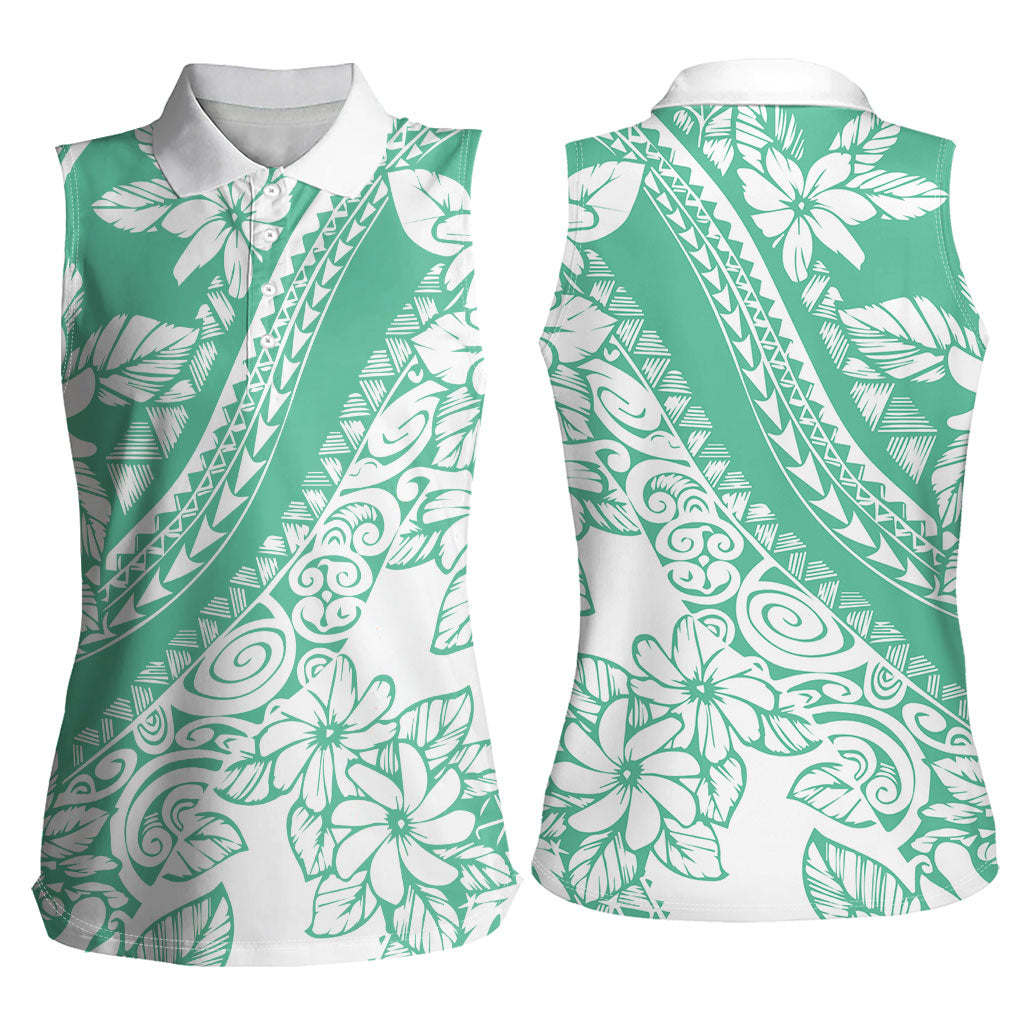 Polynesian Tiare Flower Cyan Pastel Vibes Women Sleeveless Polo Shirt LT14 - Polynesian Pride