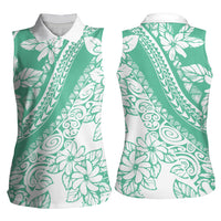 Polynesian Tiare Flower Cyan Pastel Vibes Women Sleeveless Polo Shirt LT14 - Polynesian Pride