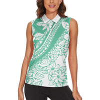 Polynesian Tiare Flower Cyan Pastel Vibes Women Sleeveless Polo Shirt LT14 - Polynesian Pride