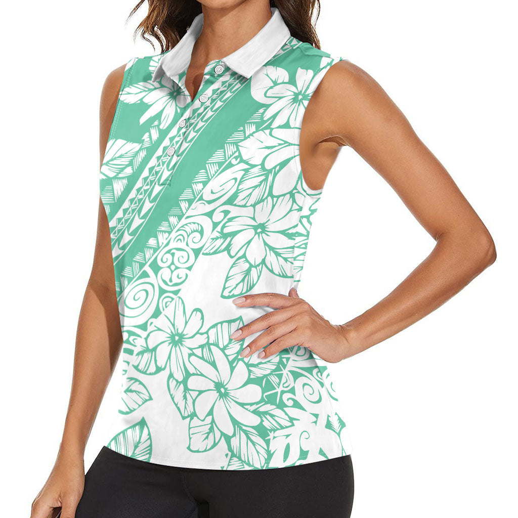 Polynesian Tiare Flower Cyan Pastel Vibes Women Sleeveless Polo Shirt LT14 - Polynesian Pride