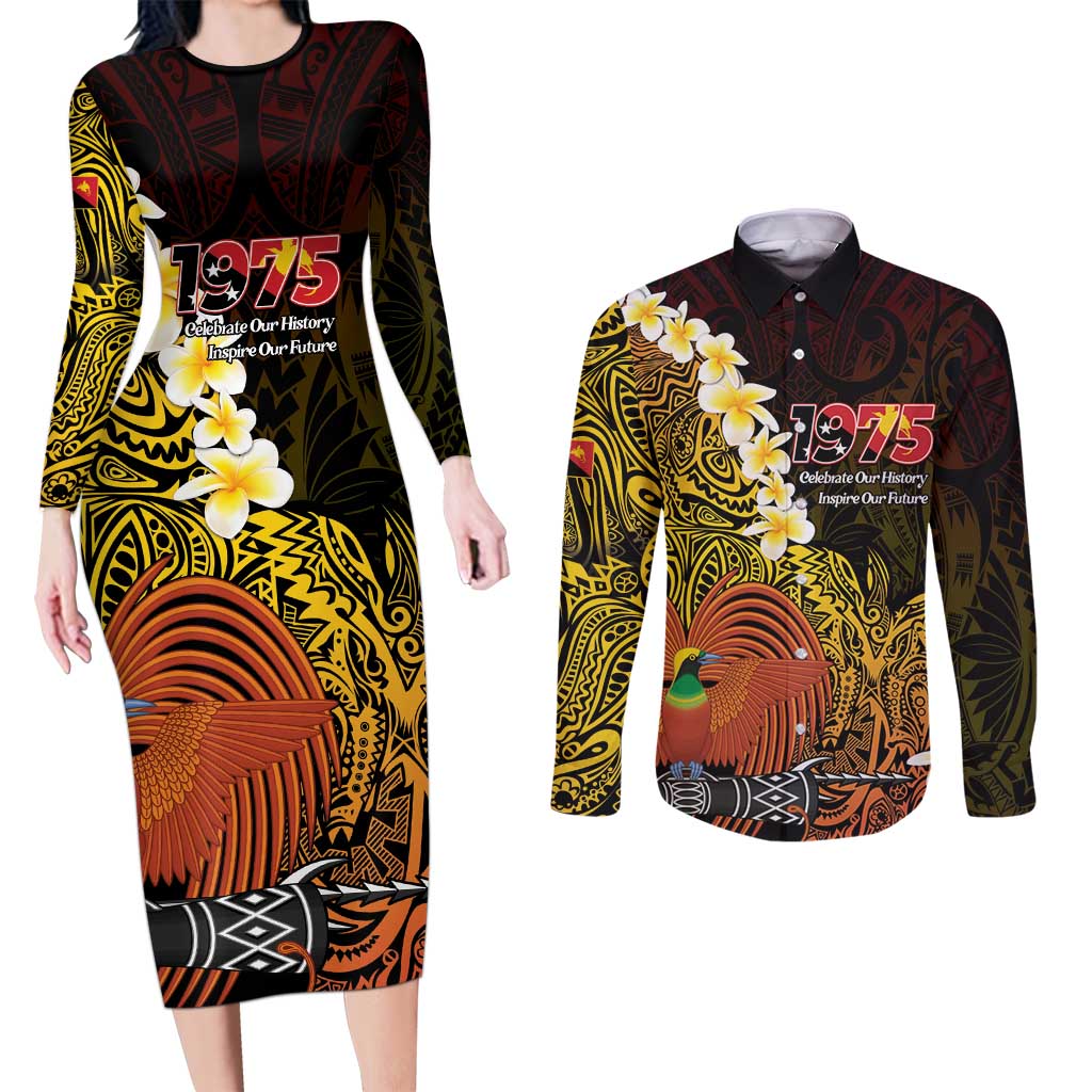 Papua New Guinea 1975 Couples Matching Long Sleeve Bodycon Dress and Long Sleeve Button Shirt Create Our History Inspire Our Future - Polynesian Pride