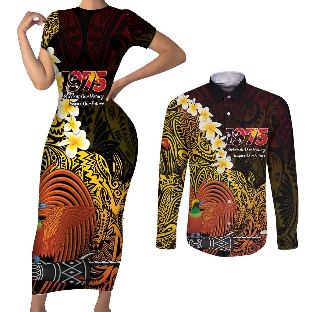 Papua New Guinea 1975 Couples Matching Short Sleeve Bodycon Dress and Long Sleeve Button Shirt Create Our History Inspire Our Future - Polynesian Pride