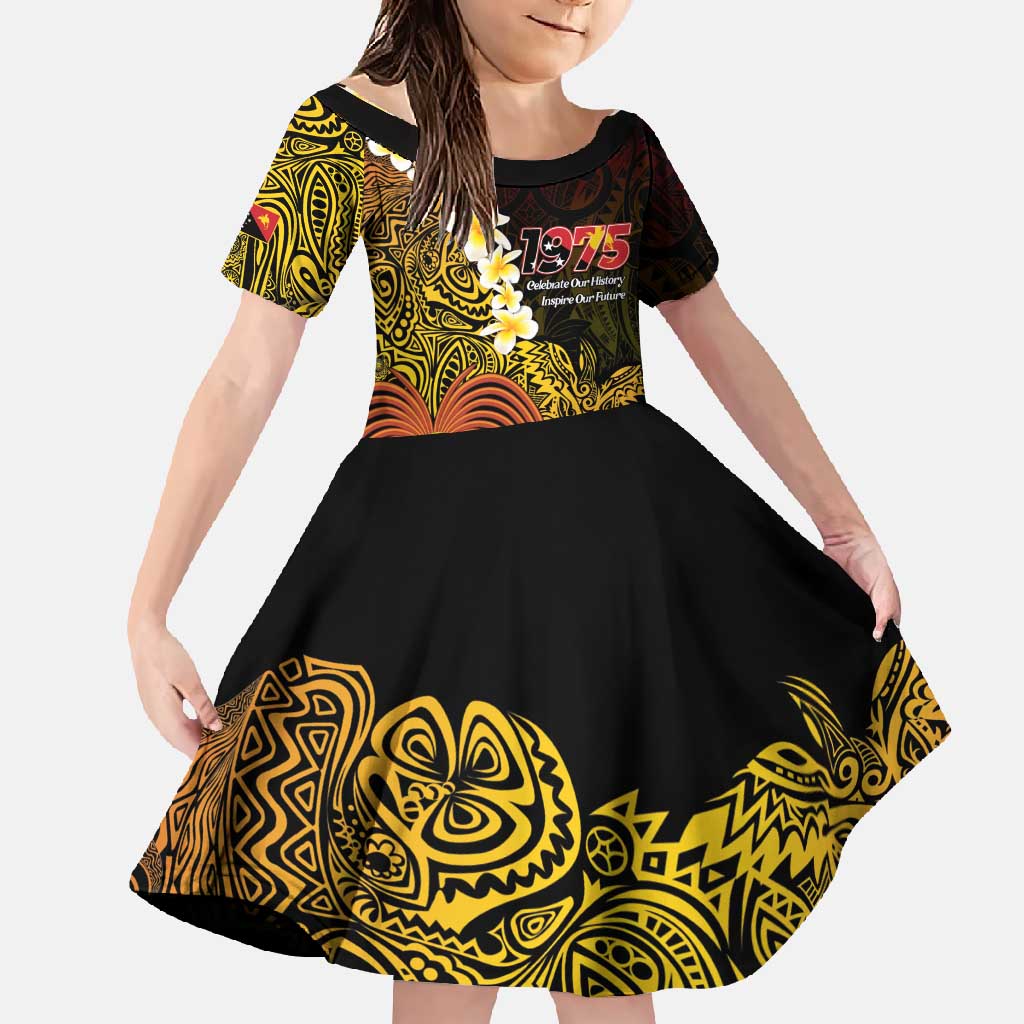 Papua New Guinea 1975 Family Matching Mermaid Dress and Hawaiian Shirt Create Our History Inspire Our Future LT14 Daughter's Dress Black - Polynesian Pride