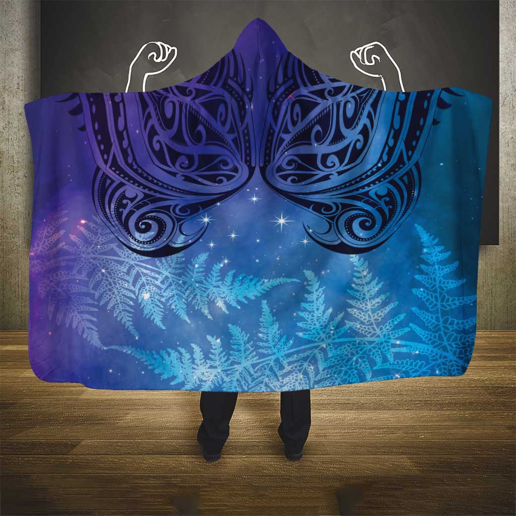 New Zealand Matariki Hooded Blanket Aotearoa Maori New Year Galaxy Maori Silver Fern