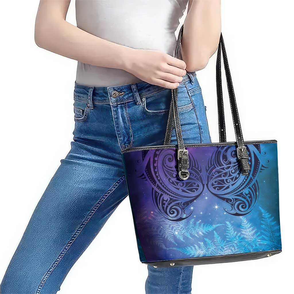 New Zealand Matariki Leather Tote Bag Aotearoa Maori New Year Galaxy Maori Silver Fern