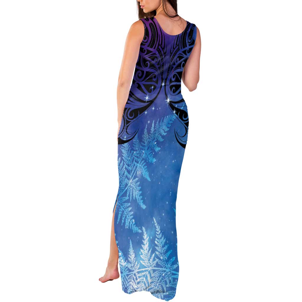 New Zealand Matariki Tank Maxi Dress Aotearoa Maori New Year Galaxy Maori Silver Fern