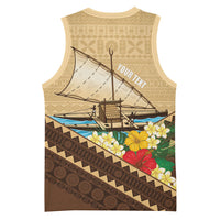 Personalised Bula Vinaka Fiji Drua Basketball Jersey Fijian Traditional Canoe Tapa Cloth Beige