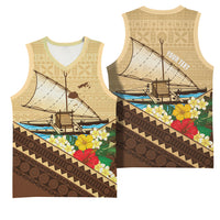 Personalised Bula Vinaka Fiji Drua Basketball Jersey Fijian Traditional Canoe Tapa Cloth Beige
