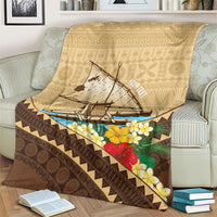 Personalised Bula Vinaka Fiji Drua Blanket Fijian Traditional Canoe Tapa Cloth Beige