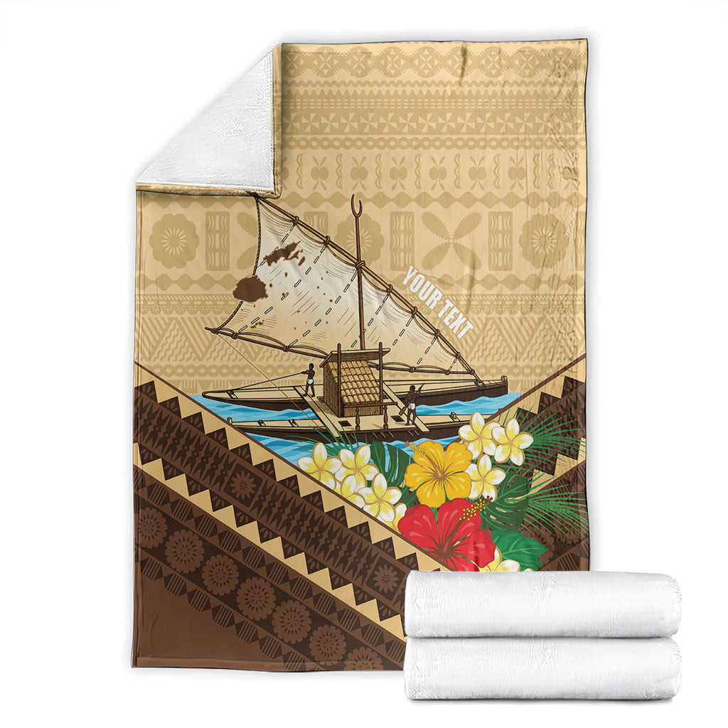 Personalised Bula Vinaka Fiji Drua Blanket Fijian Traditional Canoe Tapa Cloth Beige