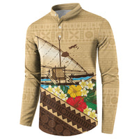 Personalised Bula Vinaka Fiji Drua Button Sweatshirt Fijian Traditional Canoe Tapa Cloth Beige LT14 - Polynesian Pride
