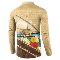Personalised Bula Vinaka Fiji Drua Button Sweatshirt Fijian Traditional Canoe Tapa Cloth Beige LT14 - Polynesian Pride