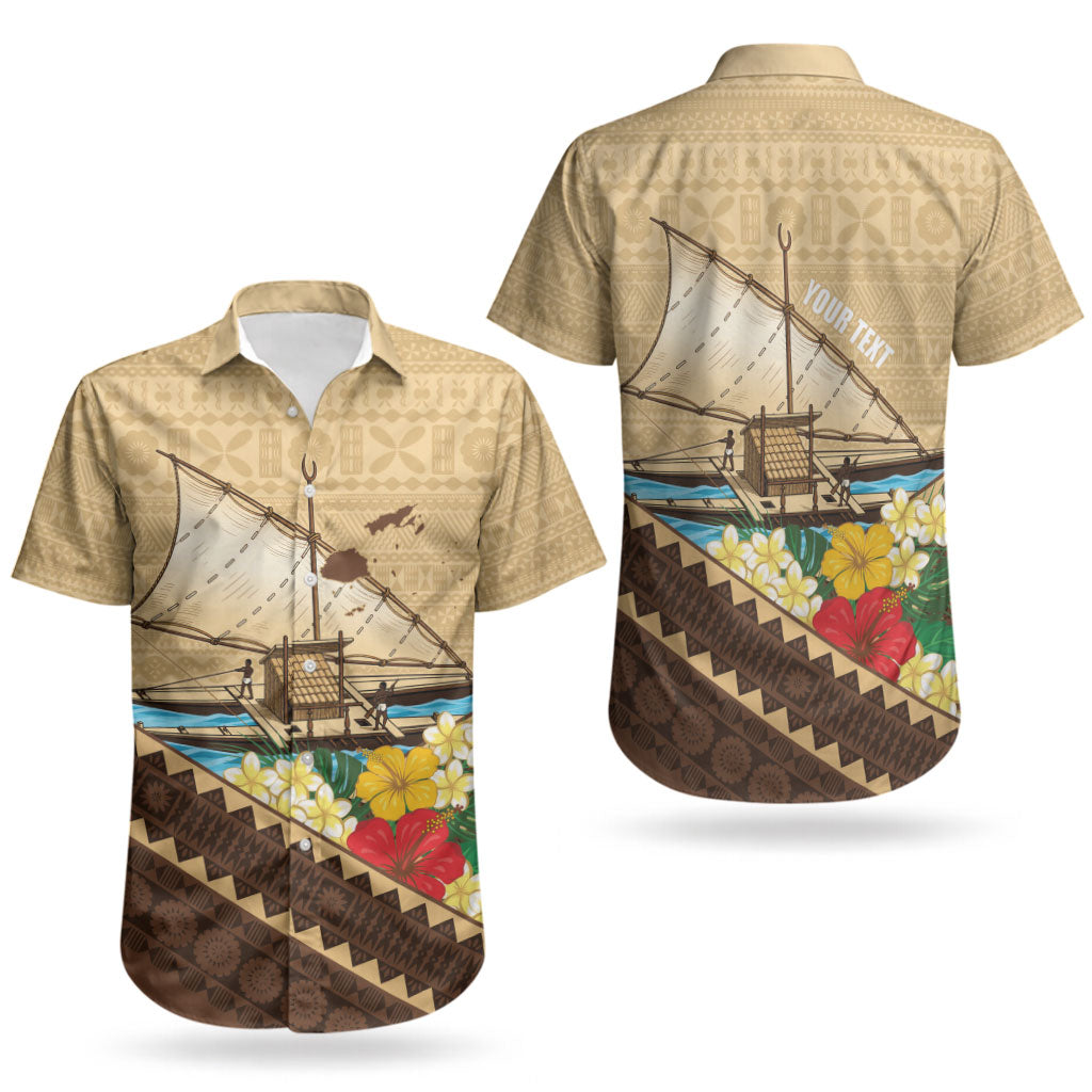 Personalised Bula Vinaka Fiji Drua Couples Matching Long Sleeve Bodycon Dress and Hawaiian Shirt Fijian Traditional Canoe Tapa Cloth Beige LT14 - Polynesian Pride