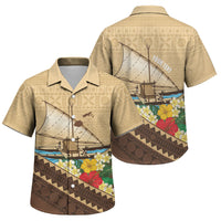 Personalised Bula Vinaka Fiji Drua Family Matching Off The Shoulder Long Sleeve Dress and Hawaiian Shirt Fijian Traditional Canoe Tapa Cloth Beige LT14 Son's Shirt Beige - Polynesian Pride