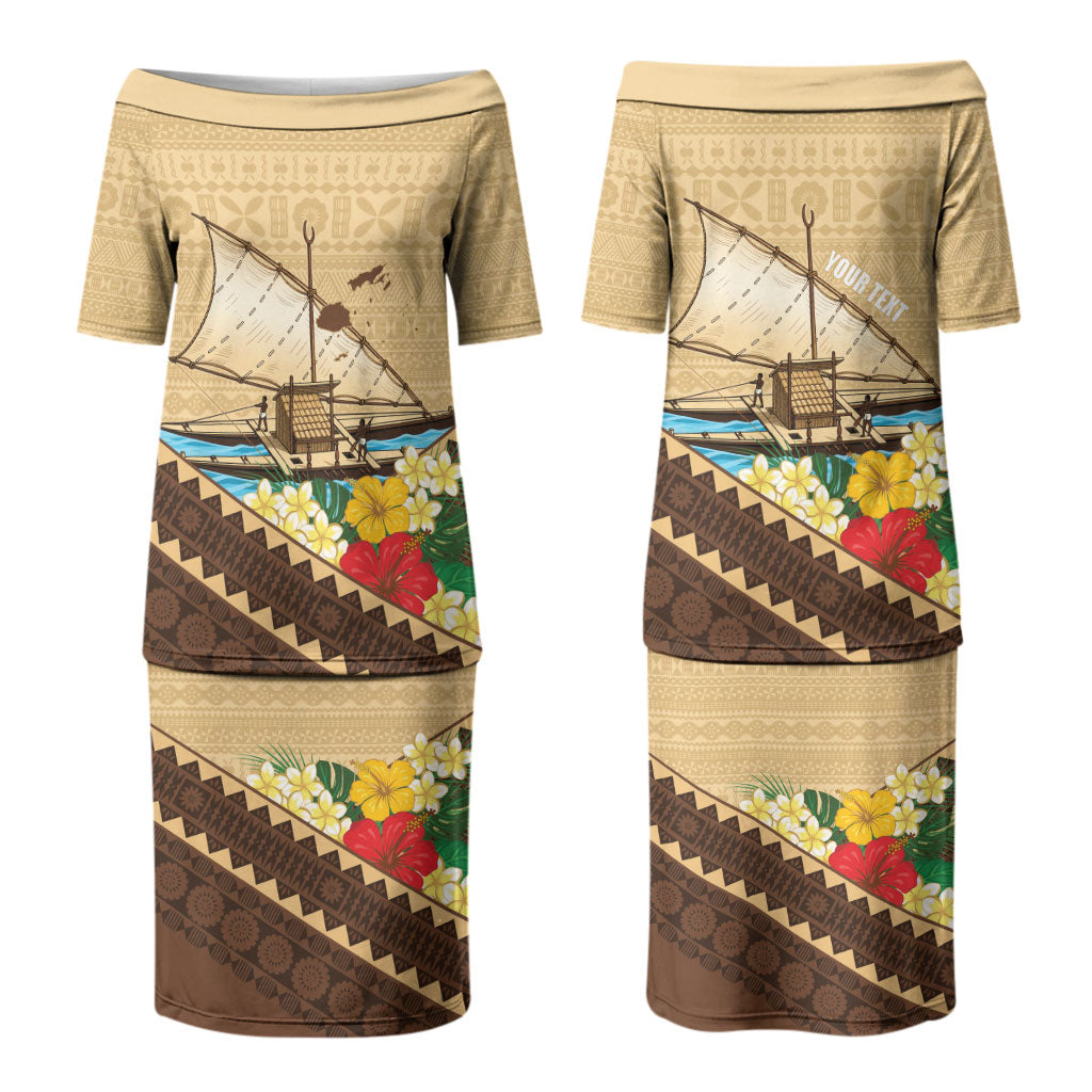 Personalised Bula Vinaka Fiji Drua Family Matching Puletasi and Hawaiian Shirt Fijian Traditional Canoe Tapa Cloth Beige LT14 Mom's Dress Beige - Polynesian Pride