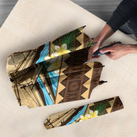 Personalised Bula Vinaka Fiji Drua Umbrella Fijian Traditional Canoe Tapa Cloth Beige LT14 - Polynesian Pride