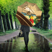 Personalised Bula Vinaka Fiji Drua Umbrella Fijian Traditional Canoe Tapa Cloth Beige LT14 - Polynesian Pride