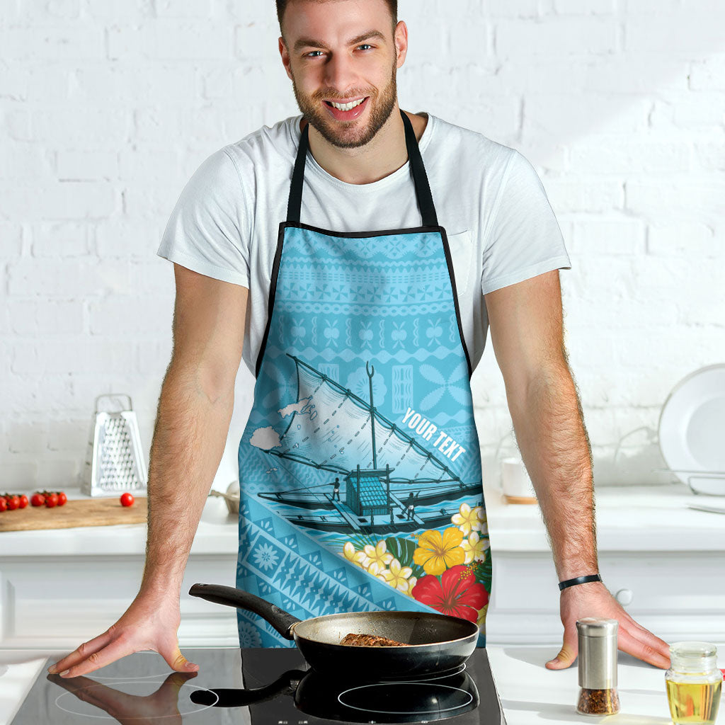 Personalised Bula Vinaka Fiji Drua Apron Fijian Traditional Canoe Tapa Cloth Blue LT14 - Polynesian Pride