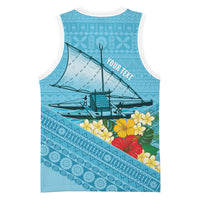 Personalised Bula Vinaka Fiji Drua Basketball Jersey Fijian Traditional Canoe Tapa Cloth Blue