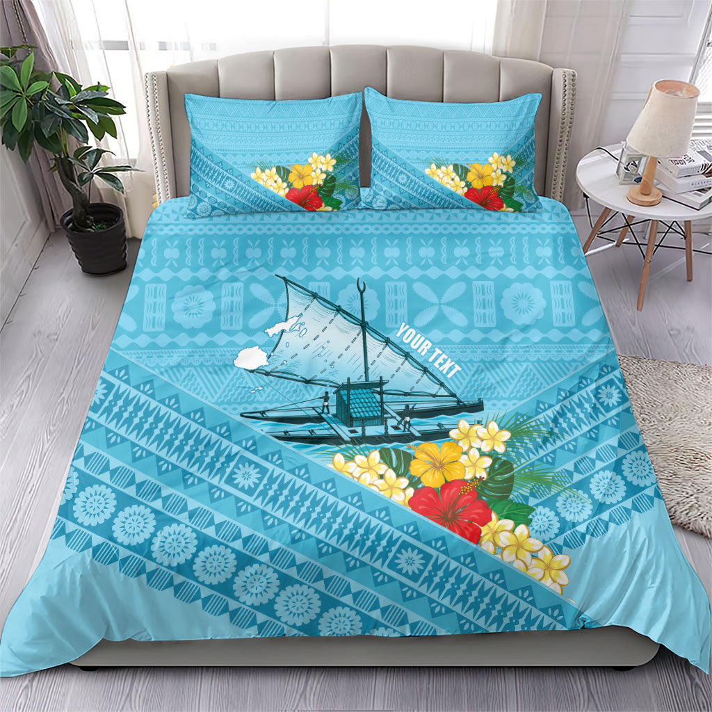 Personalised Bula Vinaka Fiji Drua Bedding Set Fijian Traditional Canoe Tapa Cloth Blue LT14 - Polynesian Pride