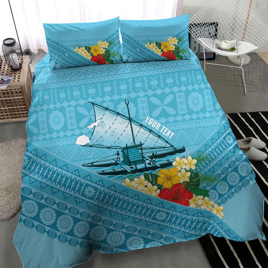 Personalised Bula Vinaka Fiji Drua Bedding Set Fijian Traditional Canoe Tapa Cloth Blue LT14 - Polynesian Pride