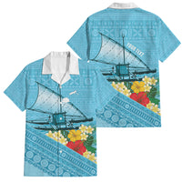 Personalised Bula Vinaka Fiji Drua Family Matching Off Shoulder Maxi Dress and Hawaiian Shirt Fijian Traditional Canoe Tapa Cloth Blue