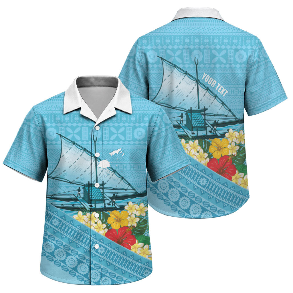 Personalised Bula Vinaka Fiji Drua Family Matching Off Shoulder Maxi Dress and Hawaiian Shirt Fijian Traditional Canoe Tapa Cloth Blue