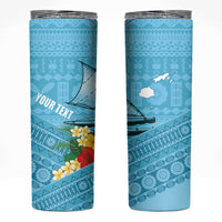 Personalised Bula Vinaka Fiji Drua Skinny Tumbler Fijian Traditional Canoe Tapa Cloth Blue LT14 Blue - Polynesian Pride