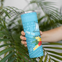 Personalised Bula Vinaka Fiji Drua Skinny Tumbler Fijian Traditional Canoe Tapa Cloth Blue LT14 - Polynesian Pride