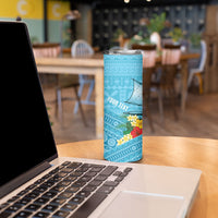 Personalised Bula Vinaka Fiji Drua Skinny Tumbler Fijian Traditional Canoe Tapa Cloth Blue LT14 - Polynesian Pride