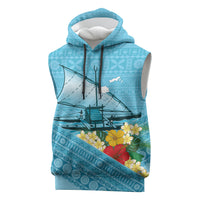 Personalised Bula Vinaka Fiji Drua Sleeveless Hoodie Fijian Traditional Canoe Tapa Cloth Blue LT14 Blue - Polynesian Pride