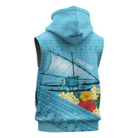 Personalised Bula Vinaka Fiji Drua Sleeveless Hoodie Fijian Traditional Canoe Tapa Cloth Blue LT14 - Polynesian Pride