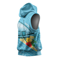 Personalised Bula Vinaka Fiji Drua Sleeveless Hoodie Fijian Traditional Canoe Tapa Cloth Blue LT14 - Polynesian Pride