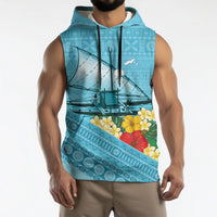 Personalised Bula Vinaka Fiji Drua Sleeveless Hoodie Fijian Traditional Canoe Tapa Cloth Blue LT14 - Polynesian Pride