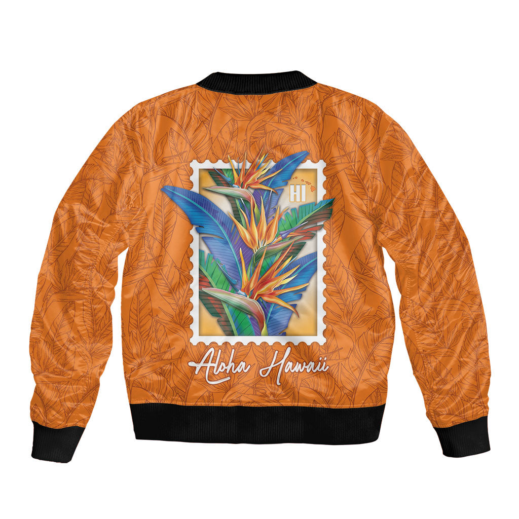Aloha Hawaii Pua Manu Bomber Jacket Hawaiian Bird of Paradise Flowers Stylized Stamp LT14 - Polynesian Pride
