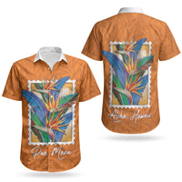 Aloha Hawaii Pua Manu Couples Matching Puletasi and Hawaiian Shirt Hawaiian Bird of Paradise Flowers Stylized Stamp LT14 - Polynesian Pride