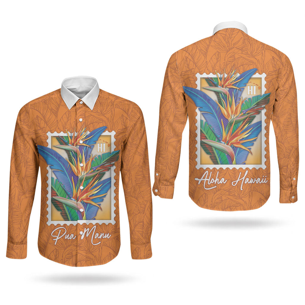 Aloha Hawaii Pua Manu Couples Matching Short Sleeve Bodycon Dress and Long Sleeve Button Shirt Hawaiian Bird of Paradise Flowers Stylized Stamp LT14 - Polynesian Pride