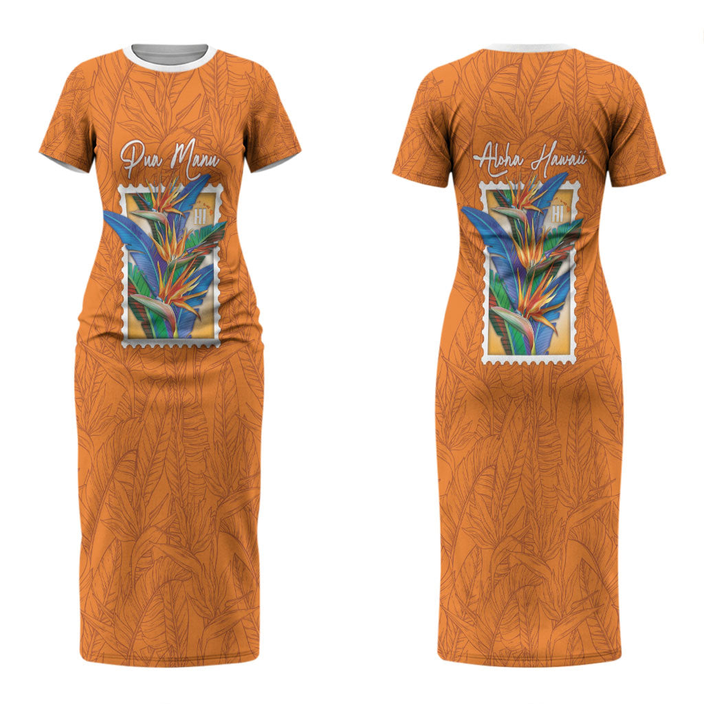 Aloha Hawaii Pua Manu Couples Matching Short Sleeve Bodycon Dress and Long Sleeve Button Shirt Hawaiian Bird of Paradise Flowers Stylized Stamp LT14 - Polynesian Pride