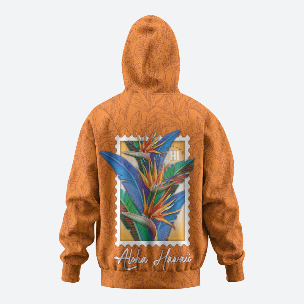 Aloha Hawaii Pua Manu Hoodie Hawaiian Bird of Paradise Flowers Stylized Stamp LT14 - Polynesian Pride