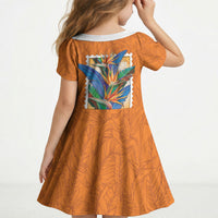 Aloha Hawaii Pua Manu Kid Short Sleeve Dress Hawaiian Bird of Paradise Flowers Stylized Stamp