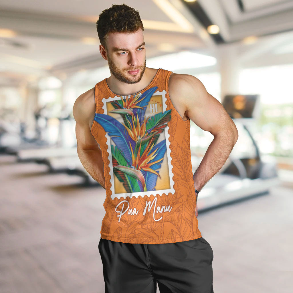 Aloha Hawaii Pua Manu Men Tank Top Hawaiian Bird of Paradise Flowers Stylized Stamp