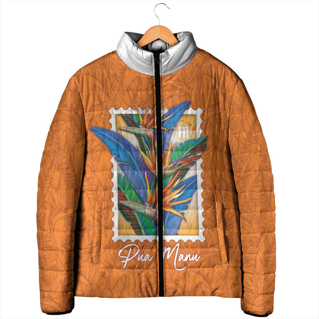 Aloha Hawaii Pua Manu Padded Jacket Hawaiian Bird of Paradise Flowers Stylized Stamp LT14 - Polynesian Pride