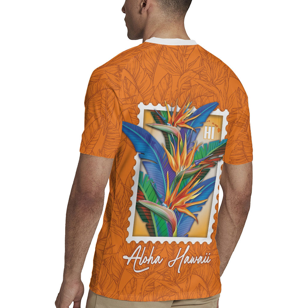 Aloha Hawaii Pua Manu Rugby Jersey Hawaiian Bird of Paradise Flowers Stylized Stamp LT14 - Polynesian Pride