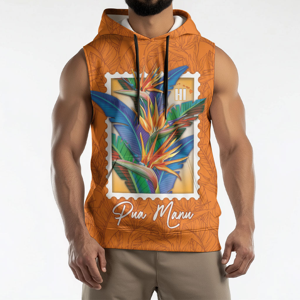 Aloha Hawaii Pua Manu Sleeveless Hoodie Hawaiian Bird of Paradise Flowers Stylized Stamp LT14 - Polynesian Pride