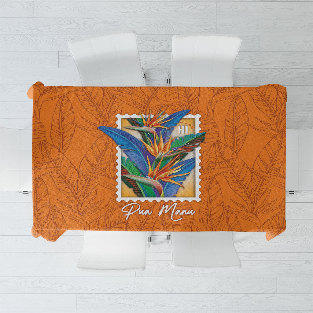 Aloha Hawaii Pua Manu Tablecloth Hawaiian Bird of Paradise Flowers Stylized Stamp