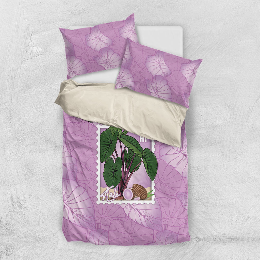 Aloha Hawaii Kalo Bedding Set Hawaiian Taro Leaves Stylized Stamp LT14 US Twin 172cm x 218cm Purple - Polynesian Pride